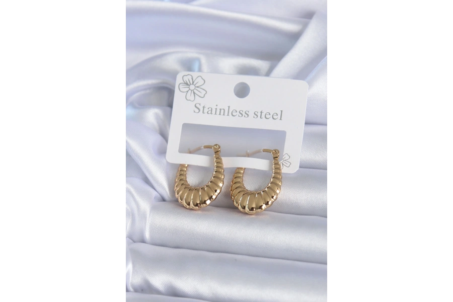 Shoecide 316l Çelik Gold Renk İşlemeli Halka Model Kadın Küpe