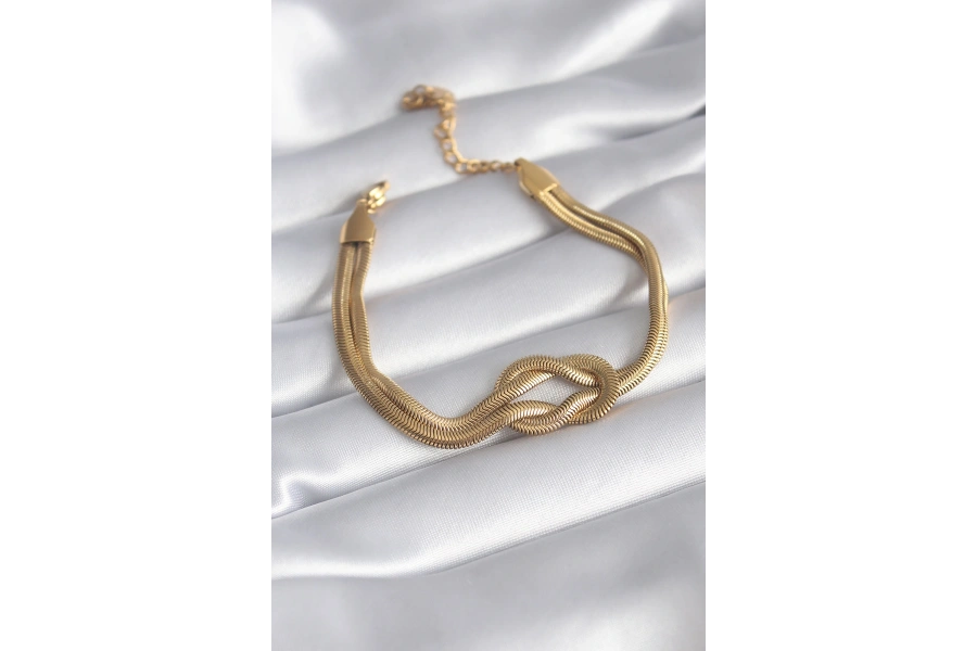 Shoecide 316l Çelik Gold Renk İtalyan Zincir Düğüm Model Kadın Bileklik