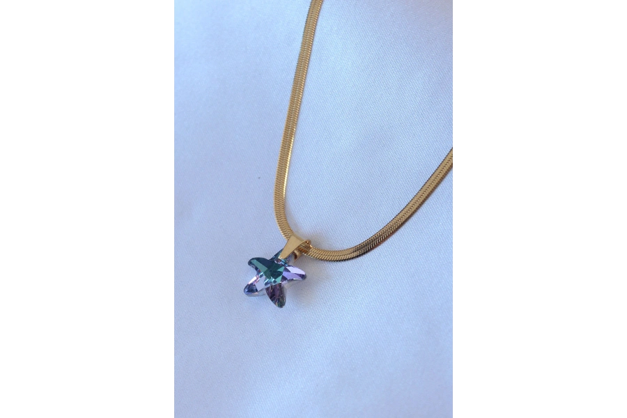 Shoecide 316l Çelik Gold Renk İtalyan Zincir Model Kristal Deniz Yıldız Model Kadın Kolye