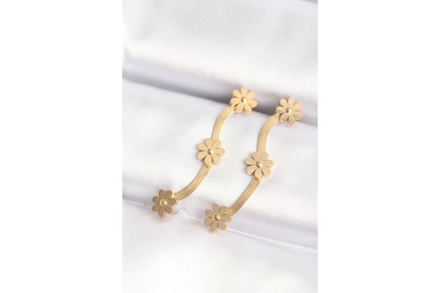 Shoecide 316l Çelik Gold Renk İtalyan Zincir Papatya Küpe