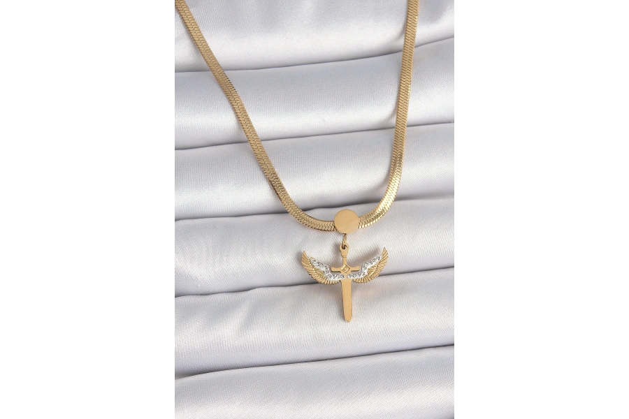 Shoecide 316l Çelik Gold Renk İtalyan Zincir Zirkon Taş Detaylı Mikail Model Kadın Kolye