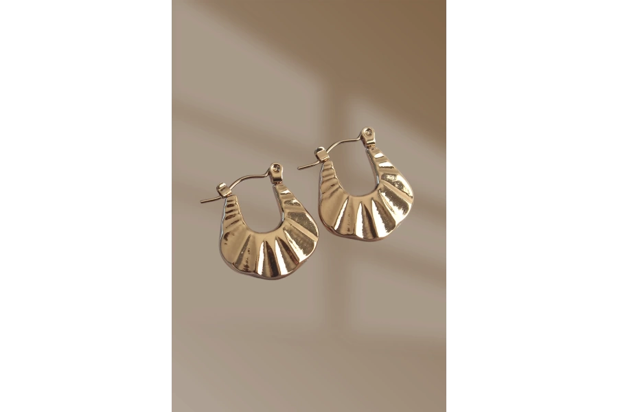 Shoecide 316l Çelik Gold Renk Kabartmalı Görünüm Küpe