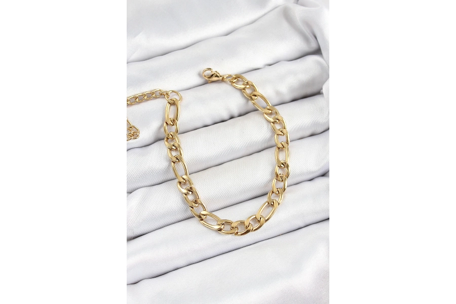 Shoecide 316l Çelik Gold Renk Kalın Zincir Erkek Bileklik