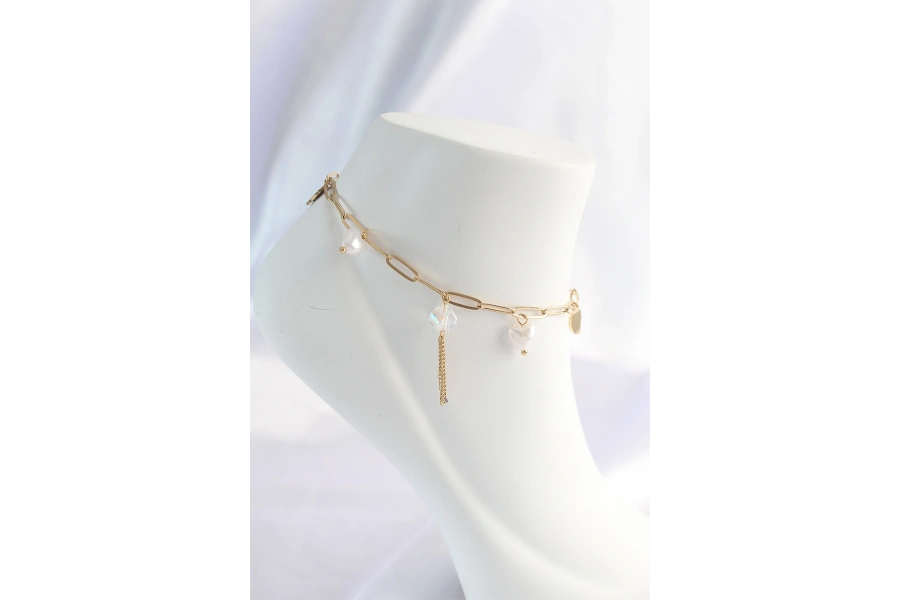 Shoecide 316l Çelik Gold Renk Kalp Detaylı Sallantılı Halhal