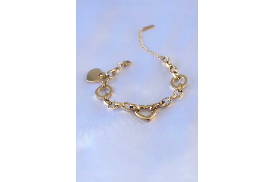Shoecide 316l Çelik Gold Renk Kalp Figür Zincir Model Kadın Bileklik