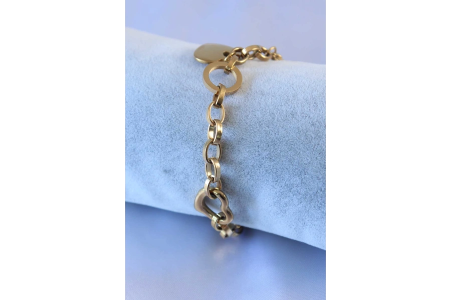Shoecide 316l Çelik Gold Renk Kalp Figür Zincir Model Kadın Bileklik