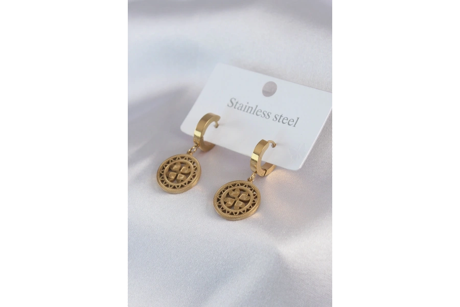 Shoecide 316l Çelik Gold Renk Kalp Model İşleme Detay Kadın Küpe