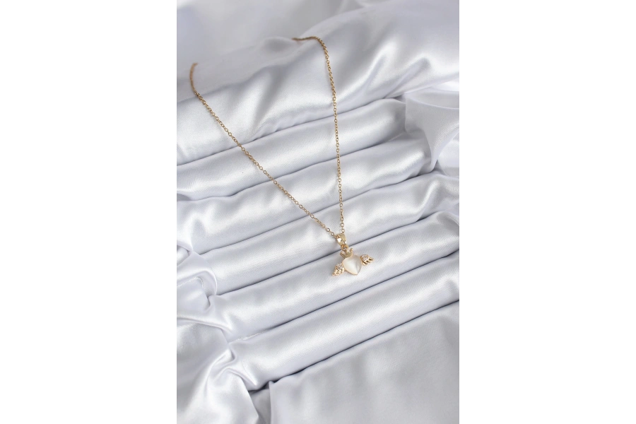 Shoecide 316l Çelik Gold Renk Kanatlı Kalp Model Zirkon Taşlı Kadın Kolye