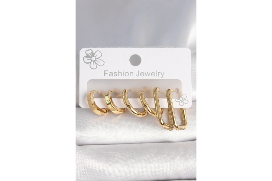 Shoecide 316l Çelik Gold Renk Kare Halka Model Kadın Küpe Seti