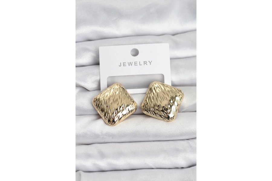 Shoecide 316l Çelik Gold Renk Kare Vintage Kadın Küpe