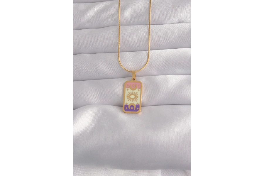 Shoecide 316l Çelik Gold Renk Karışık Mineli Ay Figür Tarot Kolye