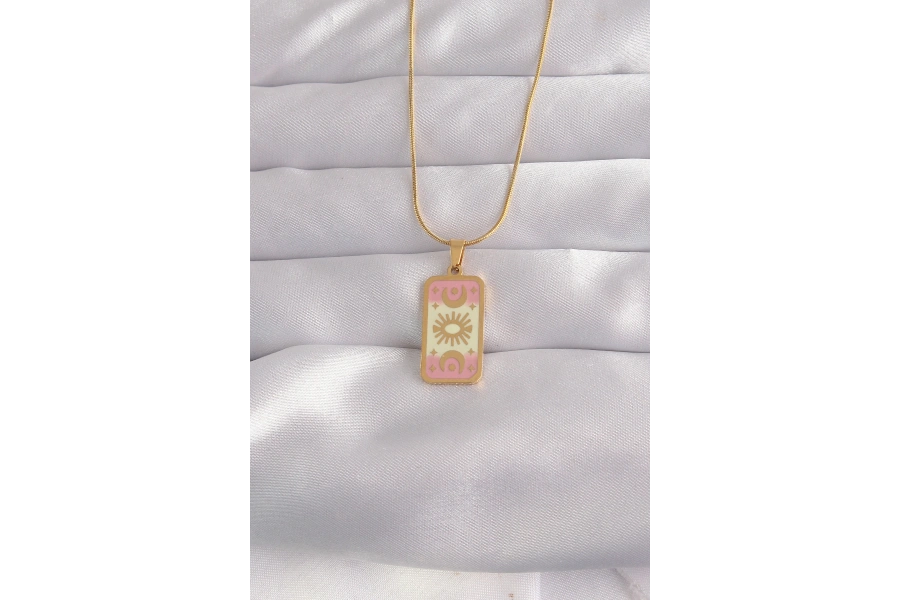 Shoecide 316l Çelik Gold Renk Karışık Mineli Ay Figür Tarot Kolye