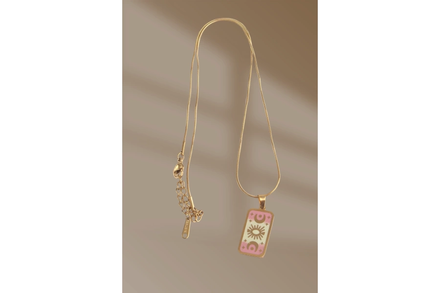 Shoecide 316l Çelik Gold Renk Karışık Mineli Ay Figür Tarot Kolye