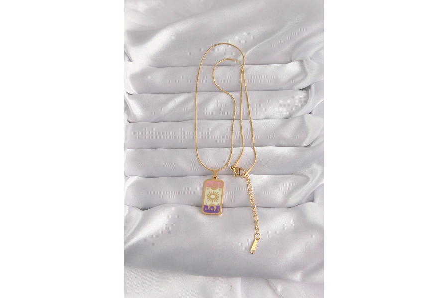 Shoecide 316l Çelik Gold Renk Karışık Mineli Ay Figür Tarot Kolye