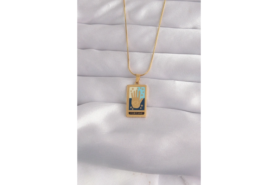 Shoecide 316l Çelik Gold Renk Karışık Mineli El Figür Tarot Kolye