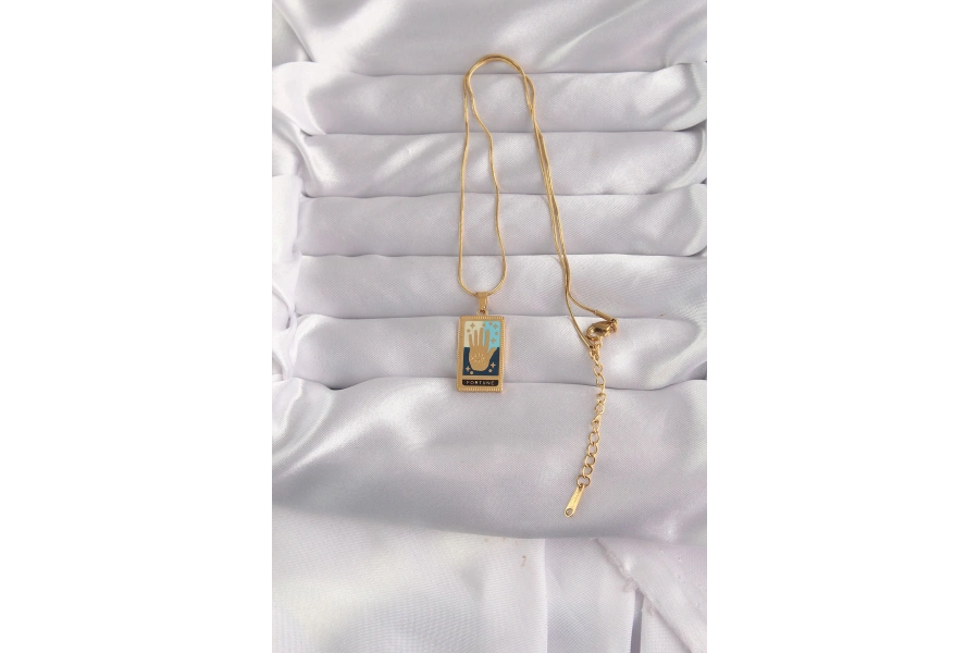Shoecide 316l Çelik Gold Renk Karışık Mineli El Figür Tarot Kolye
