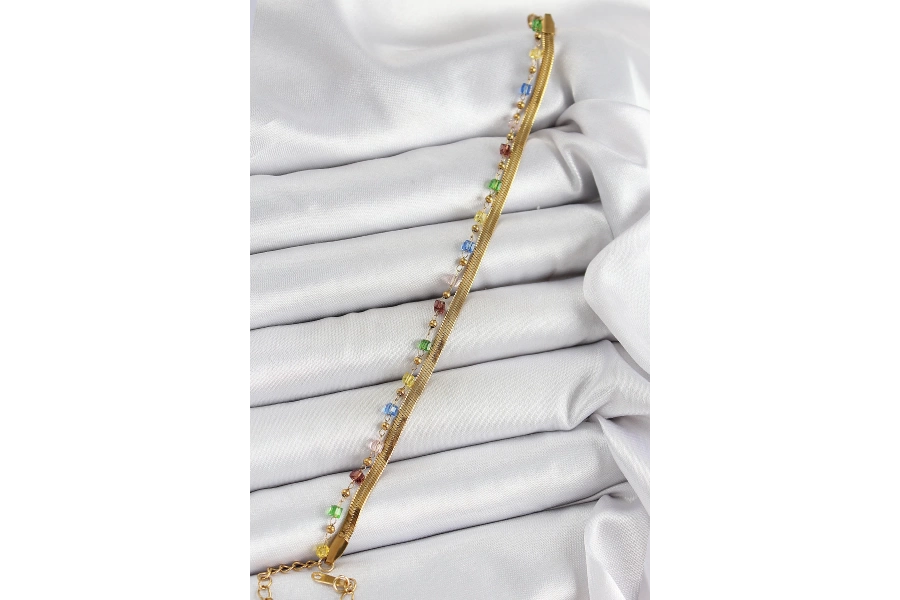 Shoecide 316l Çelik Gold Renk Karışık Renkli Kristal Taşlı Kadın Bileklik