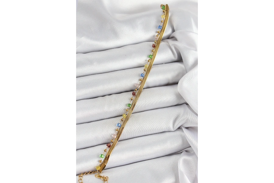 Shoecide 316l Çelik Gold Renk Karışık Renkli Kristal Taşlı Kadın Bileklik