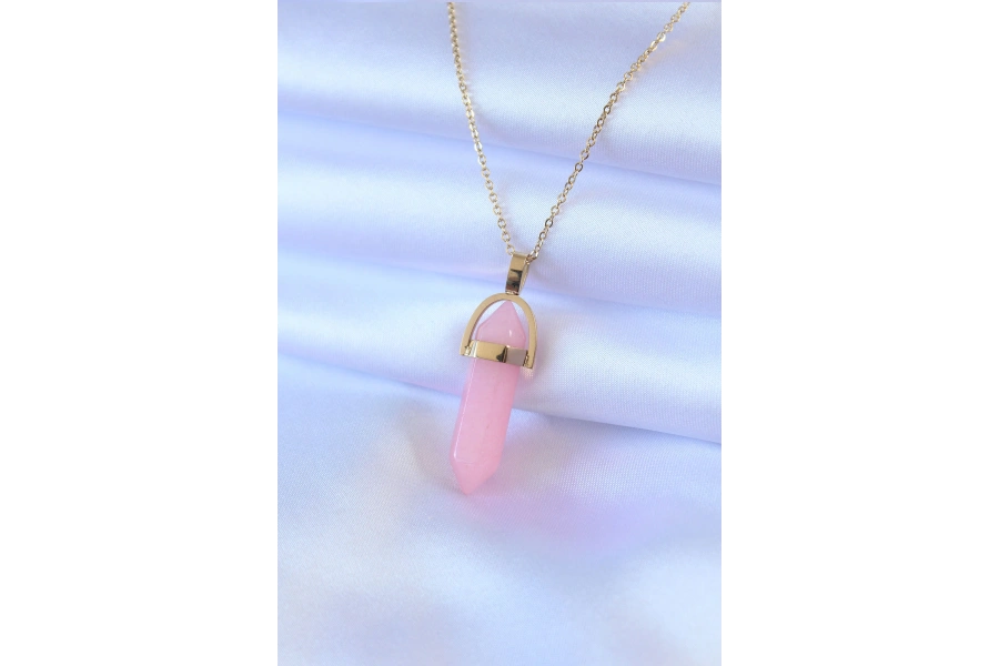 Shoecide 316l Çelik Gold Renk Kristal Pembe Taş Model Kadın Kolye