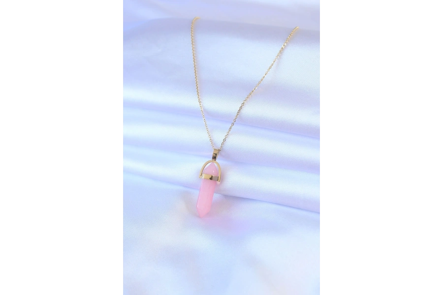 Shoecide 316l Çelik Gold Renk Kristal Pembe Taş Model Kadın Kolye