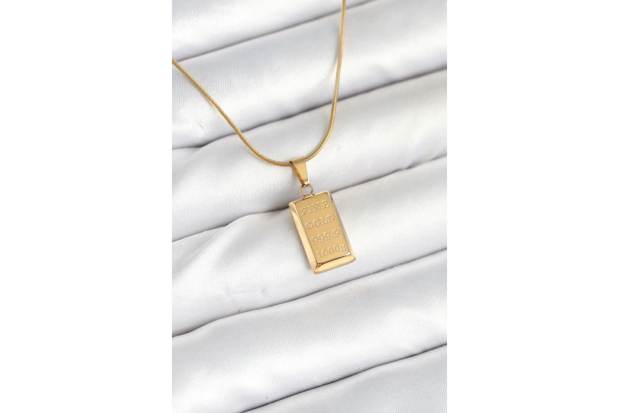 Shoecide 316l Çelik Gold Renk Külçe Altın Model Kolye