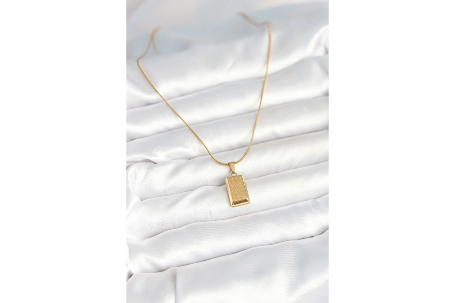 Shoecide 316l Çelik Gold Renk Külçe Altın Model Kolye