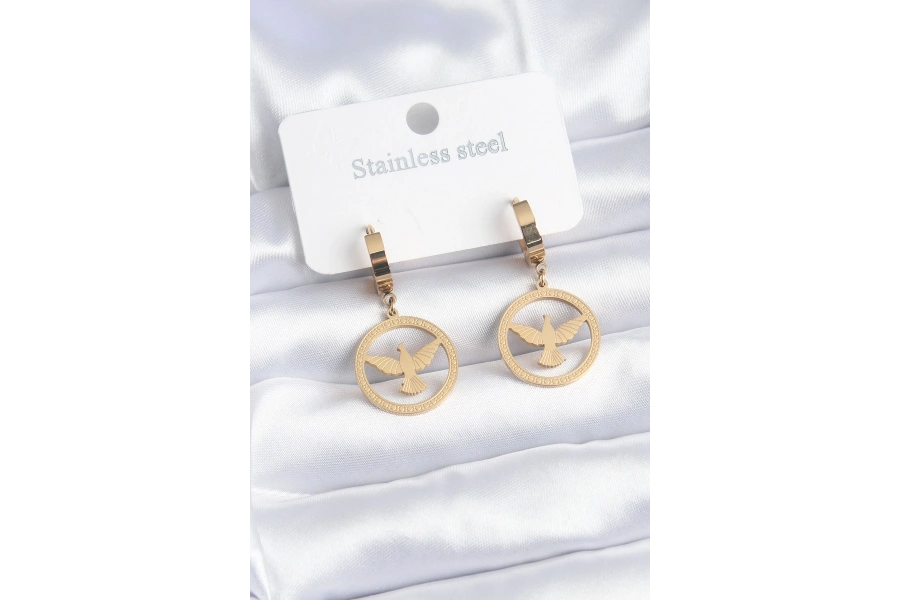 Shoecide 316l Çelik Gold Renk Kuş Model İşleme Detay Kadın Küpe