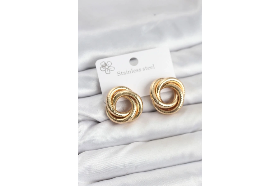 Shoecide 316l Çelik Gold Renk Lazerli Sarmal Halka Kadın Küpe