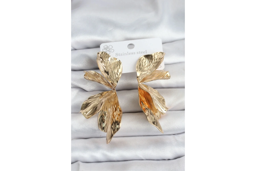 Shoecide 316l Çelik Gold Renk Lotus Yaprak Kadın Küpe