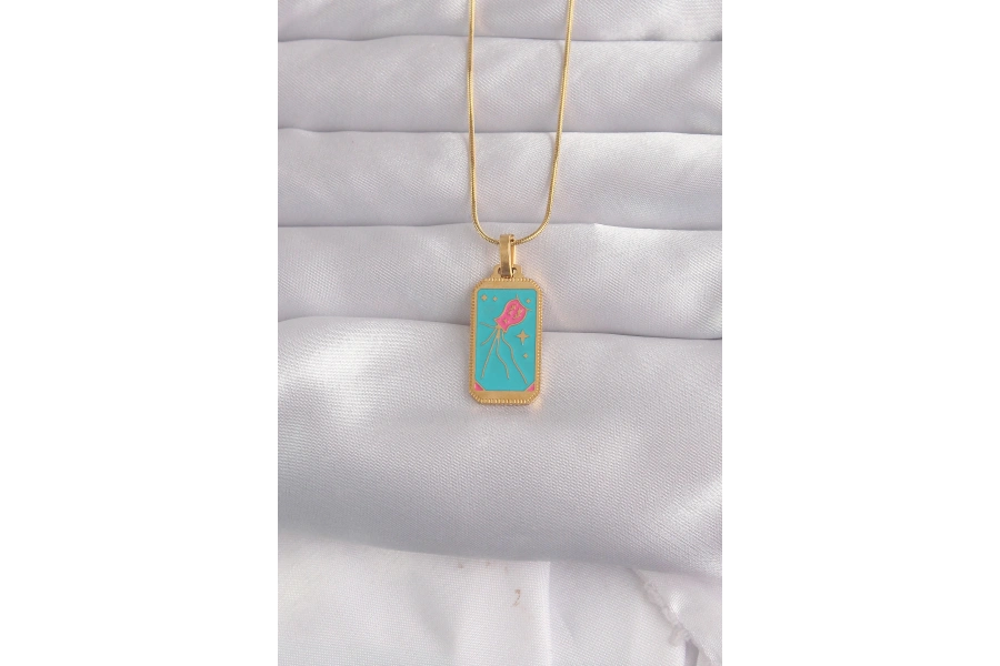 Shoecide 316l Çelik Gold Renk Mavi Mineli Tarot Kolye