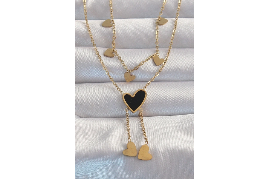 Shoecide 316l Çelik Gold Renk Mineli Çoklu Kalp Kolye