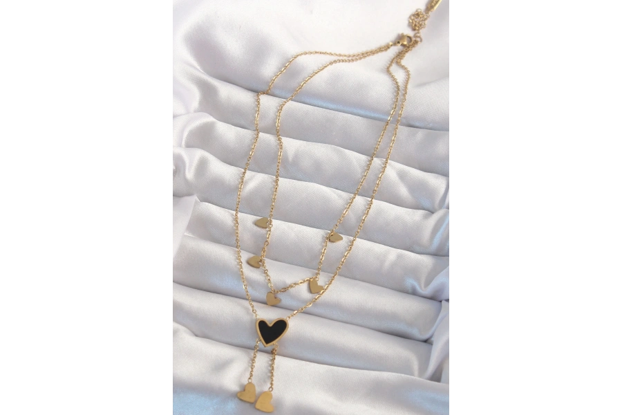 Shoecide 316l Çelik Gold Renk Mineli Çoklu Kalp Kolye