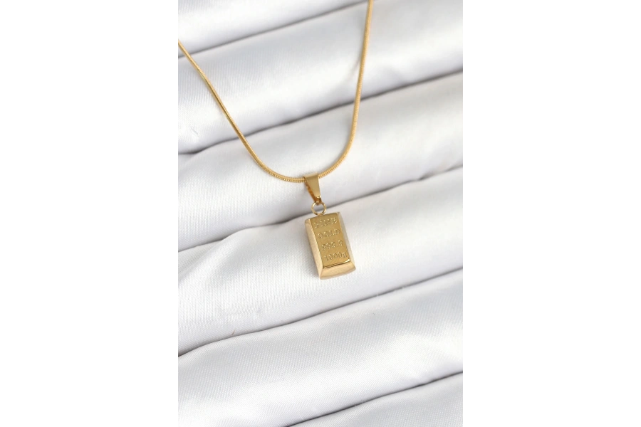 Shoecide 316l Çelik Gold Renk Mini Külçe Altın Model Kolye