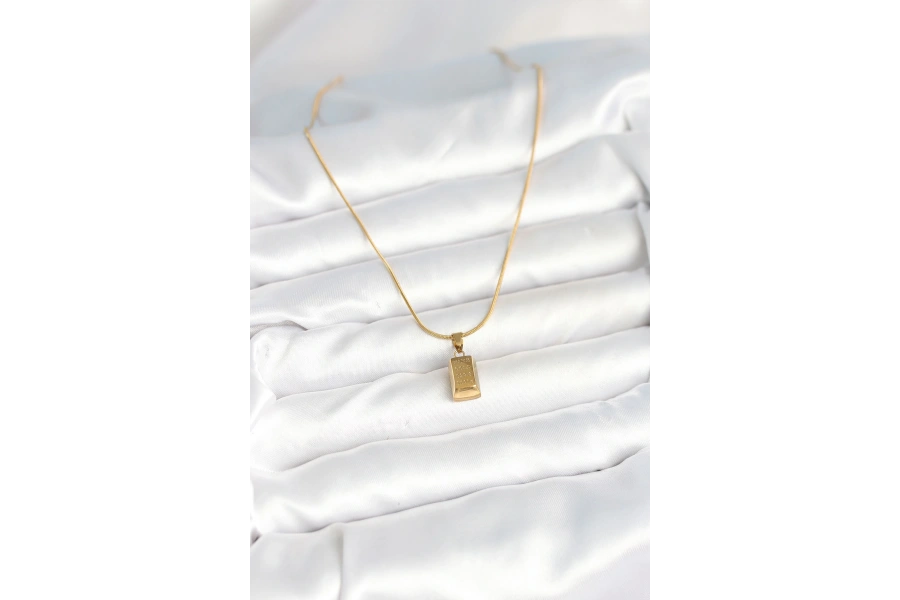 Shoecide 316l Çelik Gold Renk Mini Külçe Altın Model Kolye