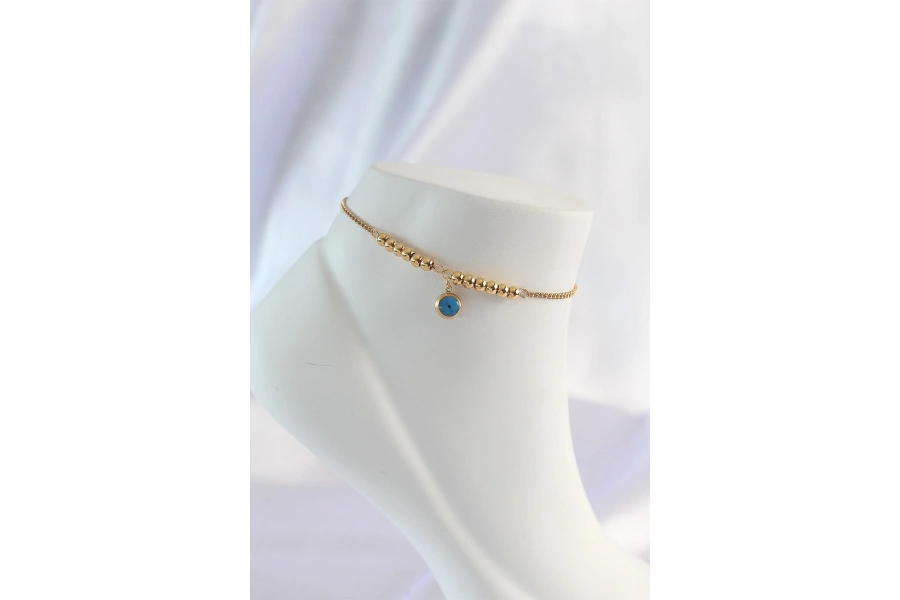 Shoecide 316l Çelik Gold Renk Minimal Nazar Boncuklu Halhal