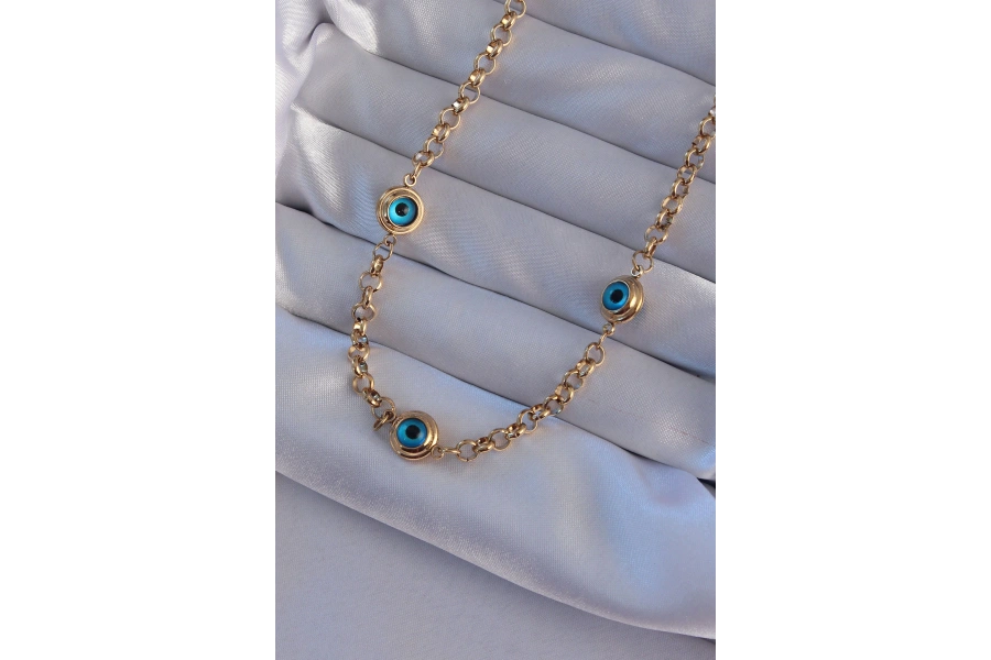 Shoecide 316l Çelik Gold Renk Nazar Boncuk Model Kolye