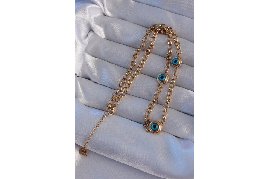 Shoecide 316l Çelik Gold Renk Nazar Boncuk Model Kolye