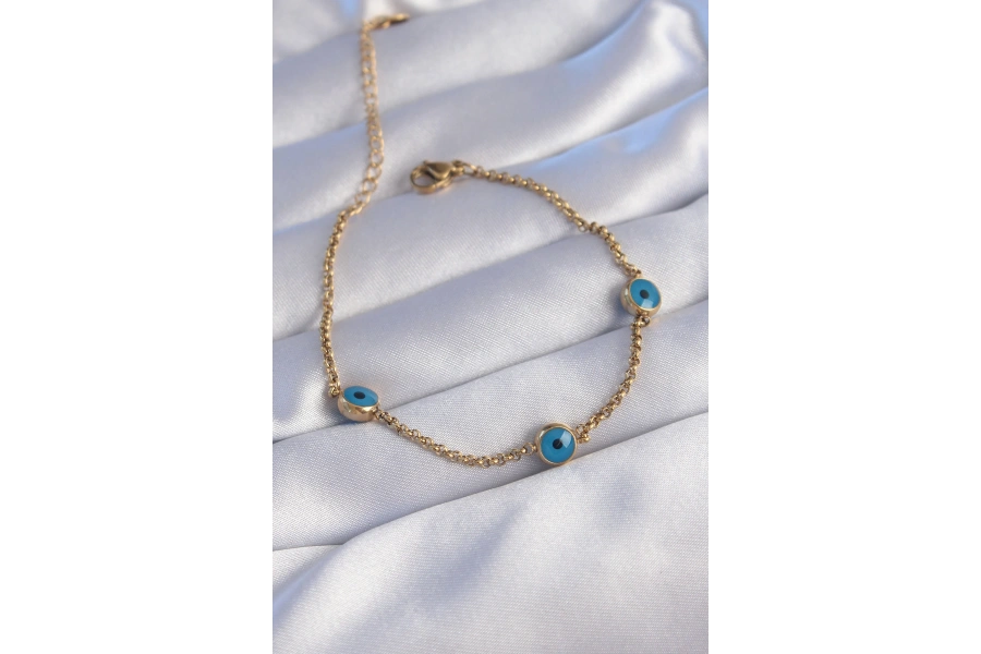 Shoecide 316l Çelik Gold Renk Nazar Boncuk Tasarımlı Bileklik
