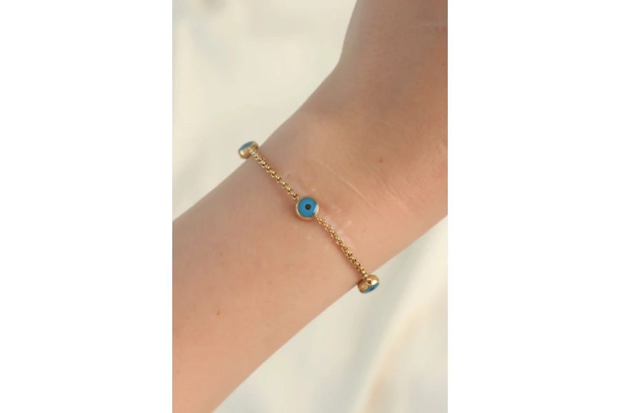 Shoecide 316l Çelik Gold Renk Nazar Boncuk Tasarımlı Bileklik