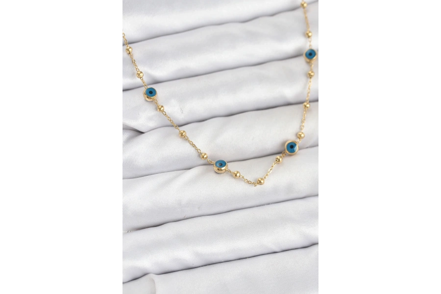 Shoecide 316l Çelik Gold Renk Nazarlı Ve Topçuklu Model Kadın Kolye