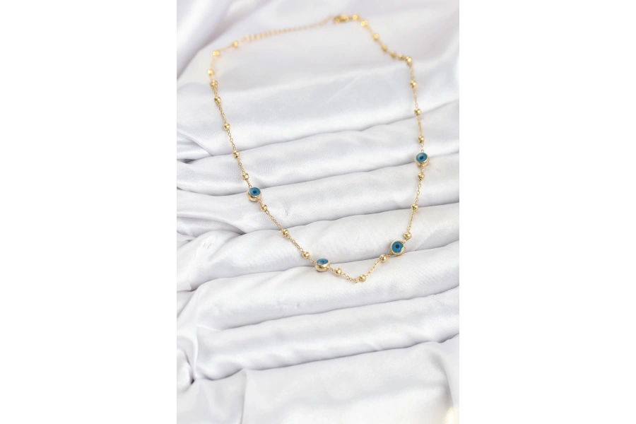 Shoecide 316l Çelik Gold Renk Nazarlı Ve Topçuklu Model Kadın Kolye