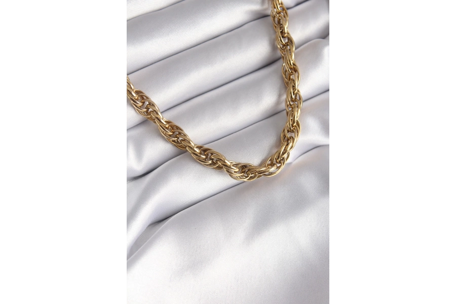 Shoecide 316l Çelik Gold Renk Örme Burgu Zincir Model Kadın Kolye