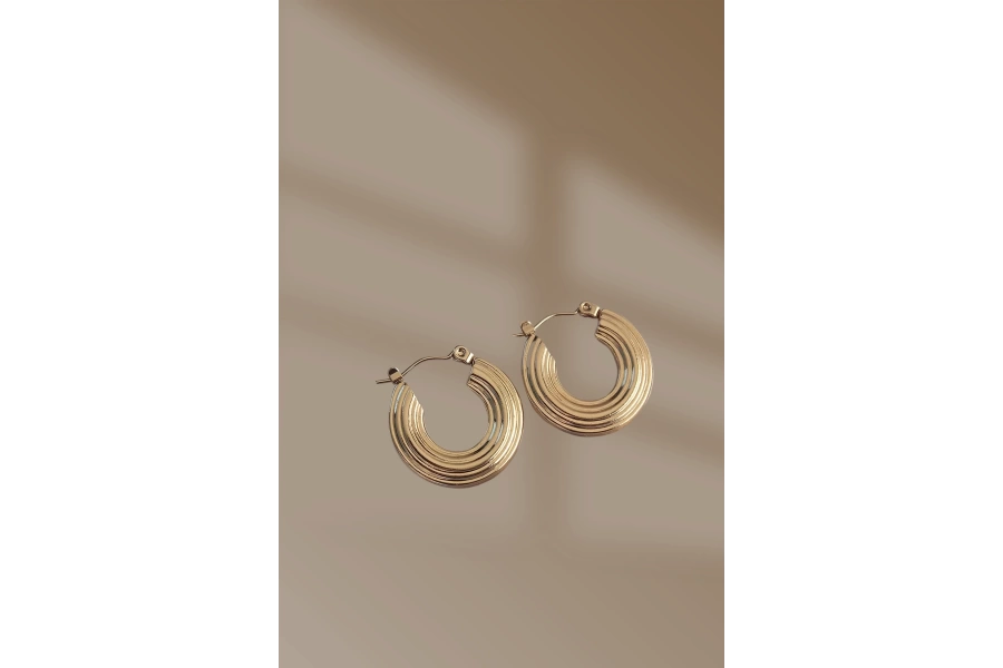 Shoecide 316l Çelik Gold Renk Oval Çizgili Plaka Model Küpe