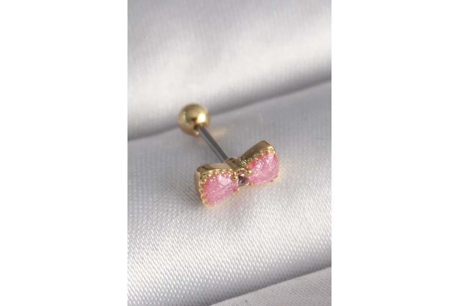 Shoecide 316l Çelik Gold Renk Pembe Fiyonk Model Tragus Piercing