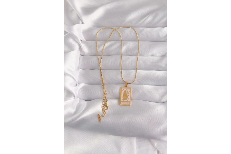 Shoecide 316l Çelik Gold Renk Pembe Mineli El Figür Tarot Kolye
