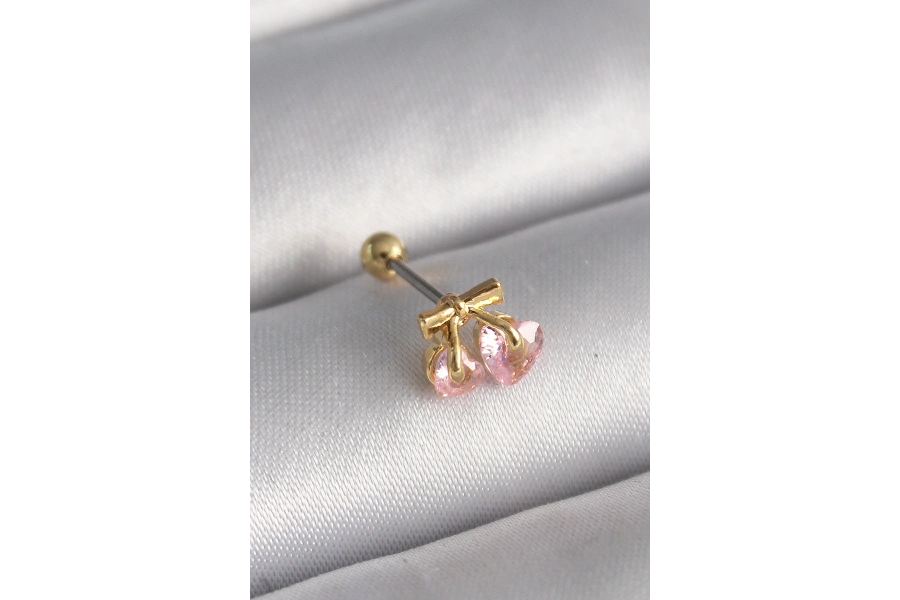 Shoecide 316l Çelik Gold Renk Pembe Zirkon Taşlı Kalp Tragus Piercing