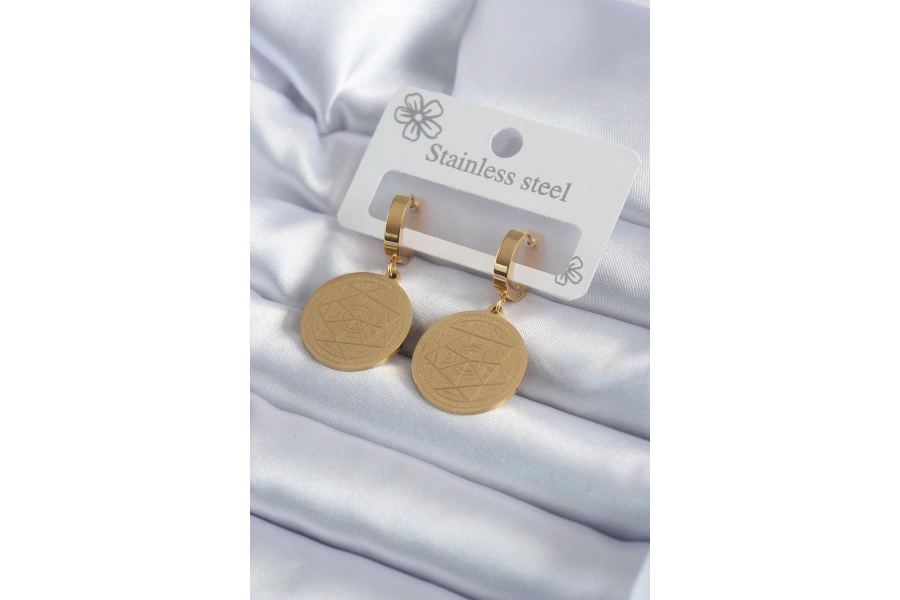 Shoecide 316l Çelik Gold Renk Pentagram Yıldızı İşleme Model Kadın Küpe