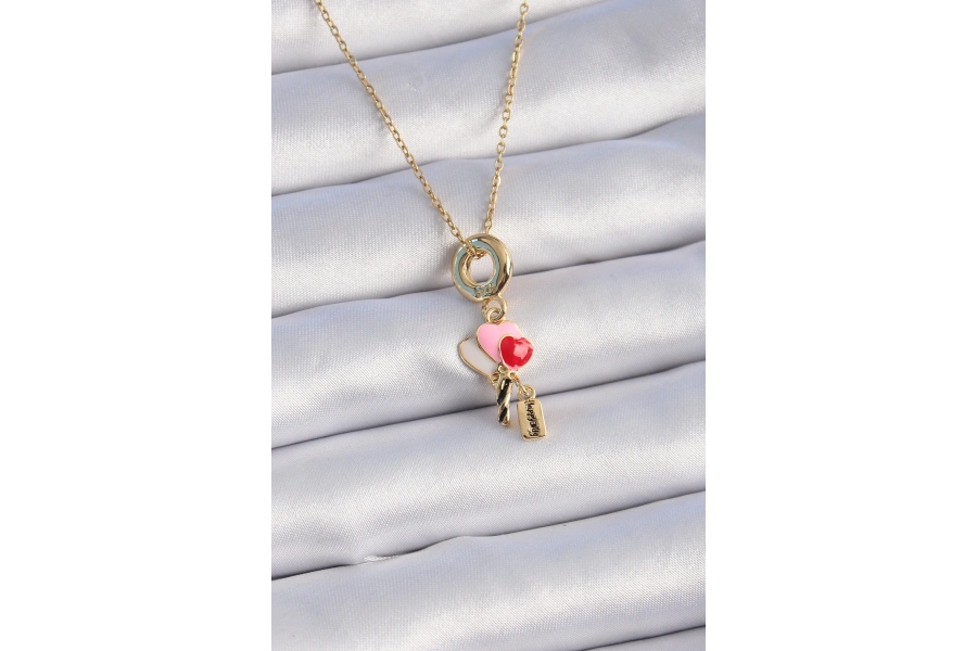 Shoecide 316l Çelik Gold Renk Renkli Kalp Figür Charm Model Kadın Kolye