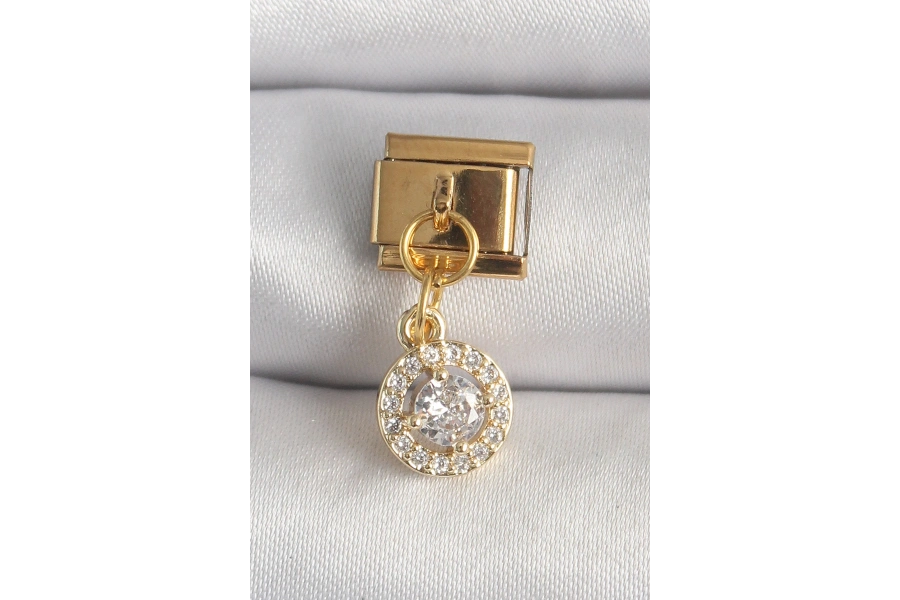 Shoecide 316l Çelik Gold Renk Sallantı Daire Zirkon Taşlı Nomination Charm