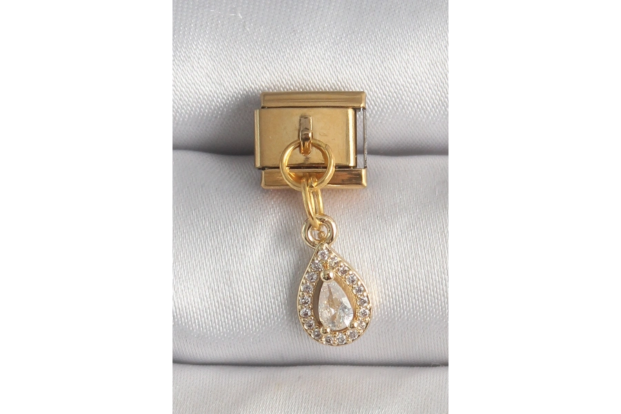 Shoecide 316l Çelik Gold Renk Sallantı Damla Zirkon Taşlı Nomination Charm